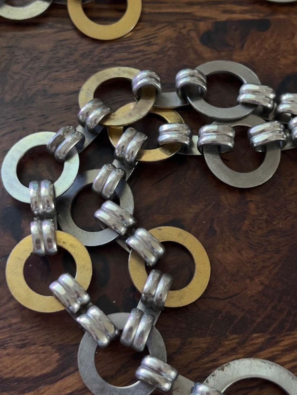 Vintage YSL Two tone Gold/Silver Interlocking Rings Metal Adjustable Belt - Picture 8 of 9